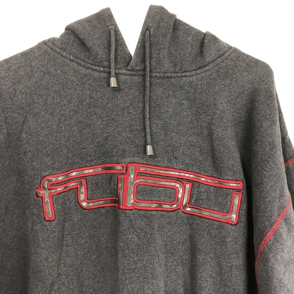 Fubu Charcoal Gray Hoodie Sweatshirt Red Accents Drawstring Hood Mens Size L - Picture 9 of 12